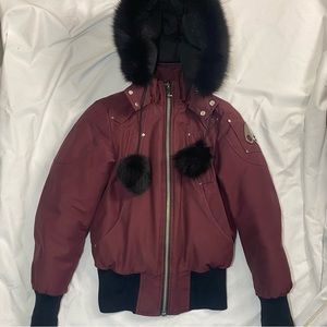 Moose Knuckles Debbie Bomber Jacket Maroon w Black Fur Size XS